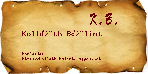 Kolláth Bálint névjegykártya